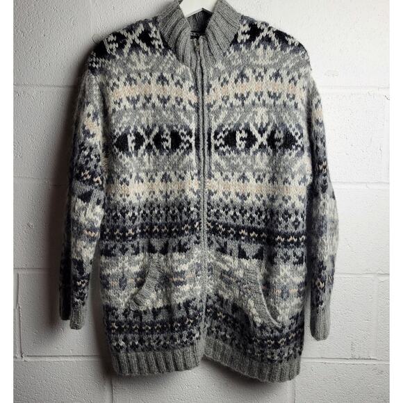 VTG Wool Sweater Fair Isle Crew Neck Womens Small Nordic Scandinavian Print SKYR - Picture 2 of 10